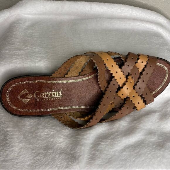 Carrini Slip On Strappy Sandal Brown And Tan Size 9 - Picture 3 of 8